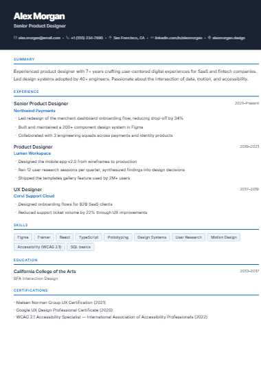 Sample tailored CV preview for Job 1